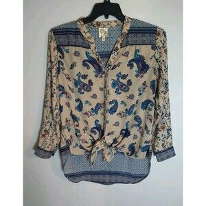 Fig & Flower Arthropologie Paisley Floral Long SlEeve Top Md Boho Beachy